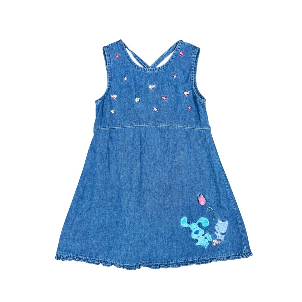 Vintage Y2K Blues Clues Embroidered Denim Dress Girls 4T